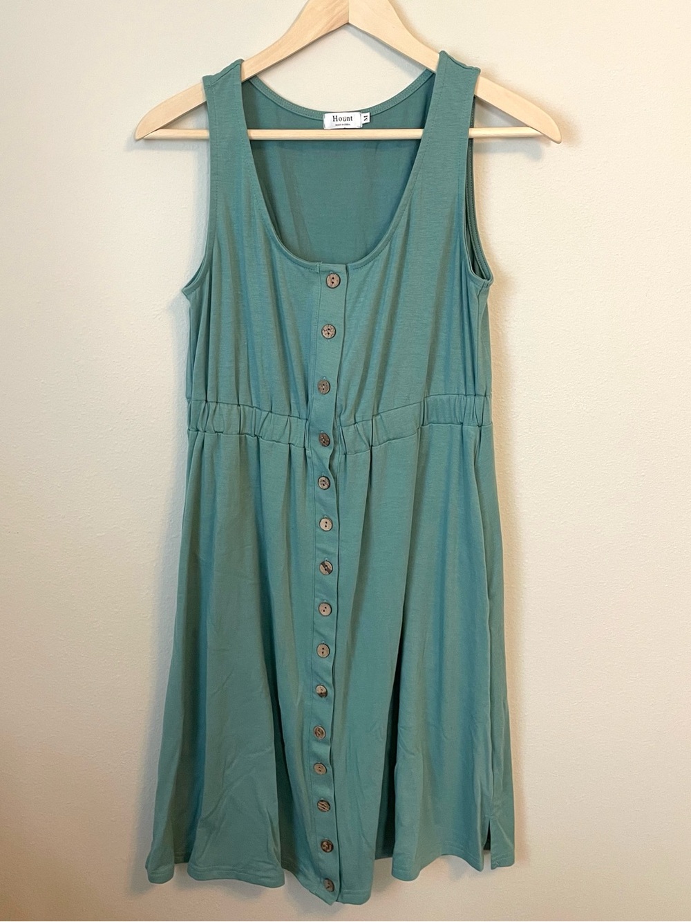 Hount - Button-Front Teal Midi Dress with Elastic Waist - Size M